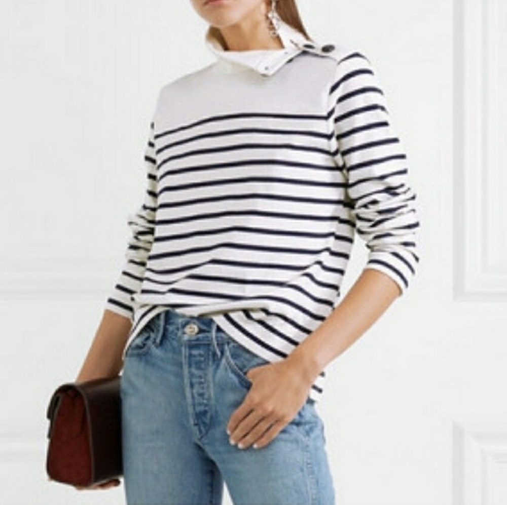NWT J. Crew Striped Button-Shoulder Turtleneck